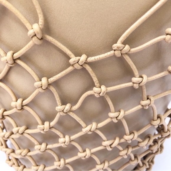 J.CREW | NWT SEDONA BASKET LEATHER CANVAS DRAWSTRING BAG IN MACADAMIA - Picture 9 of 15